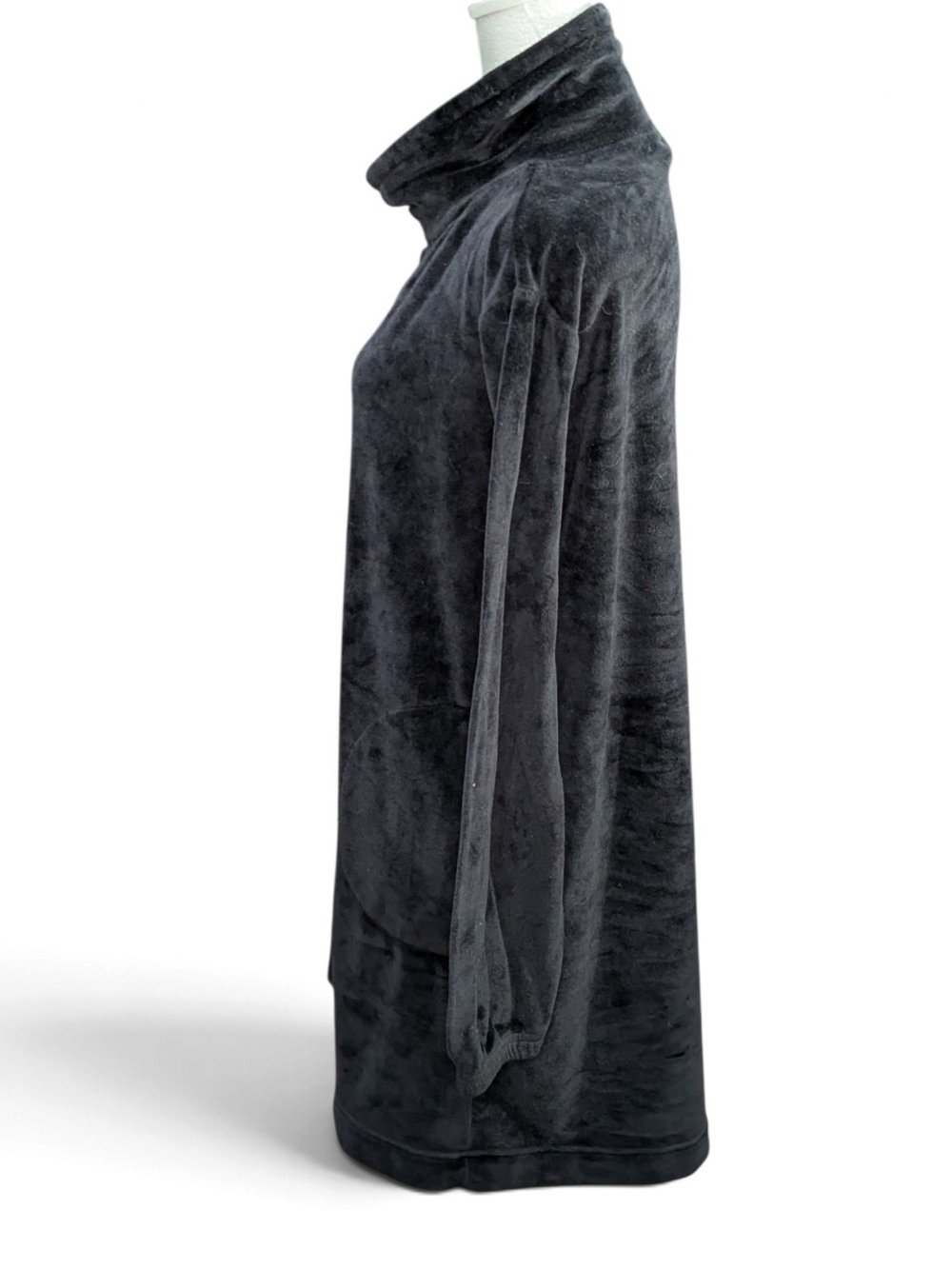 Softies Velour Cowl Neck Lounge Tunic Dress Black M Pockets